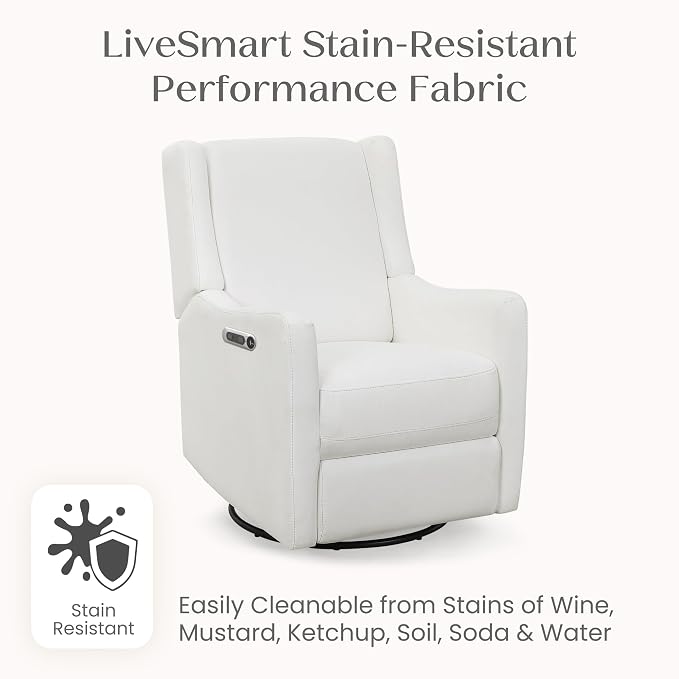 Delta Children Mercer Electronic Power Recliner and Swivel Glider with USB Port in LiveSmart Performance Fabric - Water Repellent & Stain Resistant, Pearl