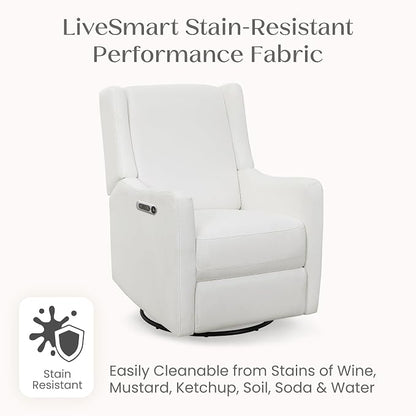 Delta Children Mercer Electronic Power Recliner and Swivel Glider with USB Port in LiveSmart Performance Fabric - Water Repellent & Stain Resistant, Pearl