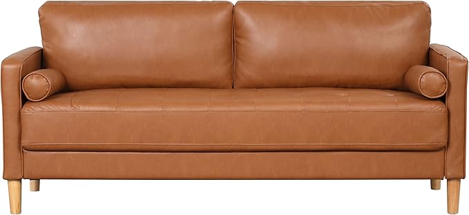 Studio Living® Lexington 75.6" Sofa, Mid-Century Modern, Pocket Coil Comfort, Easy Assembly, Vegan Leather, Carmel