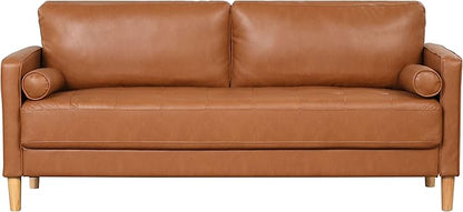 Studio Living® Lexington 75.6" Sofa, Mid-Century Modern, Pocket Coil Comfort, Easy Assembly, Vegan Leather, Carmel
