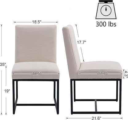 HNY Modern Dining Chairs Set of 4, Upholstered Linen Dining Room Chairs with Ergonomic Back & Metal Frame for Home, Kitchen, Apartment, Cream