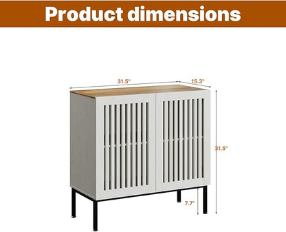 BVIUNTWO 31.5" Farmhouse Buffet Cabinet with Metal Base, Adjustable Shelf & 2 Doors, Antique White Storage Sideboard for Kitchen, Dining & Living Room