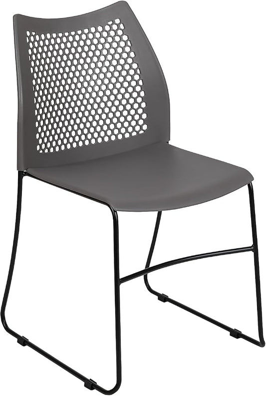 Flash Furniture HERCULES Series 661 lb. Capacity Gray Stack Chair with Air-Vent Back and Black Powder Coated Sled Base