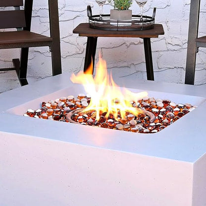 20 Pounds Firepit Glass, 3/4 Inch Glass Beads, Rocks for Fire Pit Table, Fireplace and Fire Bowl, Round FirePit Beads, Amber