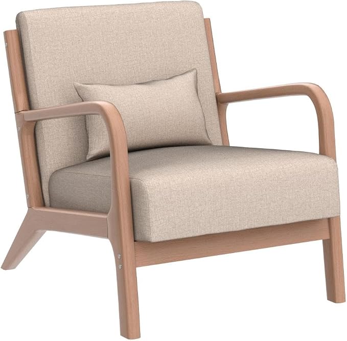 INZOY Mid-Century Modern Accent Chair Set of 2, Upholstered Living Room Chairs with Waist Cushion, Reading Armchair for Bedroom Sunroom
