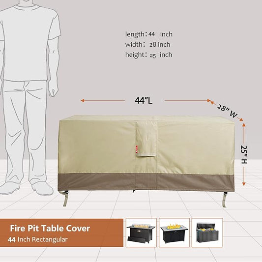 SheeChung Fire Pit Cover Rectangular 44" Lx28 Wx25 H,Waterproof 600D Fabric | PVC Inner Coating,Heavy Duty Outdoor Fire Pit Cover,Tear & Fade Resistant,Fits 40"-44"Fire Pit Table,Adjustable Draw-string