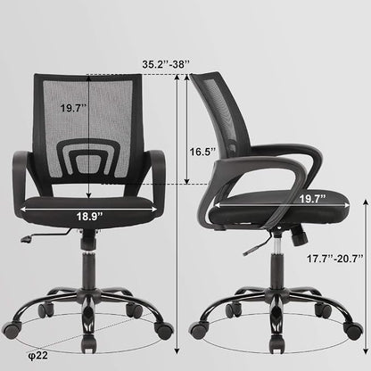 BestOffice | Ergonomic Office Chair | Mid-Back Swivel Desk Chair | Breathable Backrest & Lumbar Support | Adjustable Height | Sponge Seat | Rolling Wheels | Black | for Adults & Women | Pack of 2