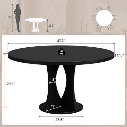 Einhomn 47.2-inch Round Dining Table, Kitchen Table for 4-6, Farmhouse Circle Dining Room Table, Space Saving Wood Kitchen & Dining Room Furniture, Black