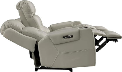 Watson & Whitely Genuine Leather Power Reclining Sofa, 3-Seater Lay Flat Recliner Sofa with Power Headrest, Cup Holders, USB & Type-C Ports, Electric Reclining Couch for Living Room, Grey