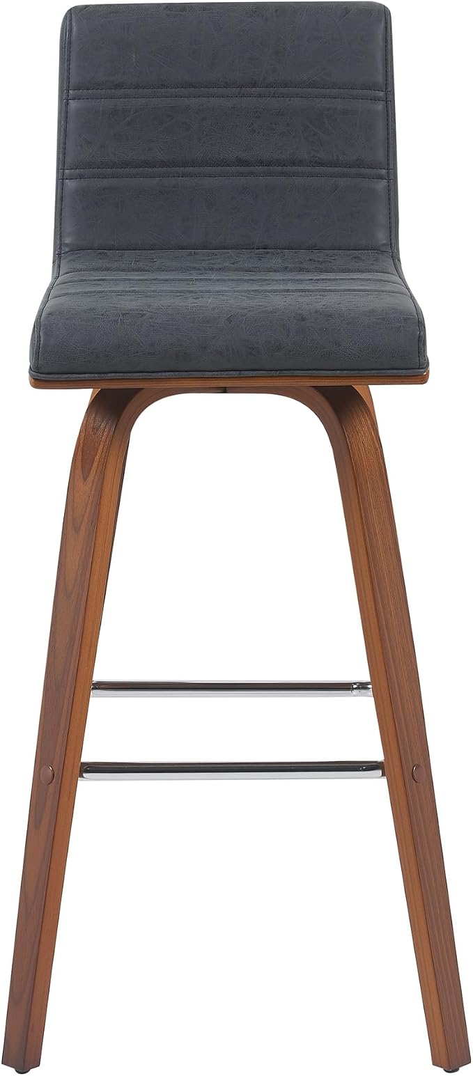 Vienna Modern Swivel Bar Height Stool with Vintage Black Upholstered Seat and Walnut Finished Wood Frame Set of 4