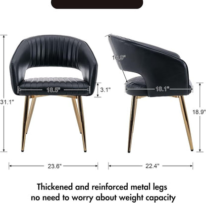 Hyfirm Dining Chairs Set of 6, Black Side Chairs with Hollow Back, PU Leather Upholstered Accent Chairs with Gold Metal Legs, Modern Kitchen Chairs for Living Room Restaurant