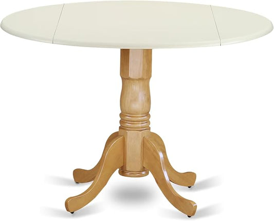 East West Furniture DLT-LOK-TP Dublin Kitchen Table - a Round Dining Table Top with Dropleaf & Pedestal Base, 42x42 Inch, Linen White & Oak