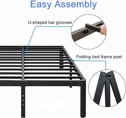 14 Inch High Platform California King Bed Frames No Box Spring Needed, Metal Cal King Bed Frame, Noise Free, Easy Assembly, Heavy Duty, Black