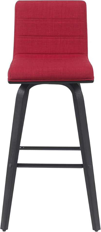 Vienna Modern Swivel Bar Height Stool with Red Upholstered Seat and Brushed Wood Frame Set of 2
