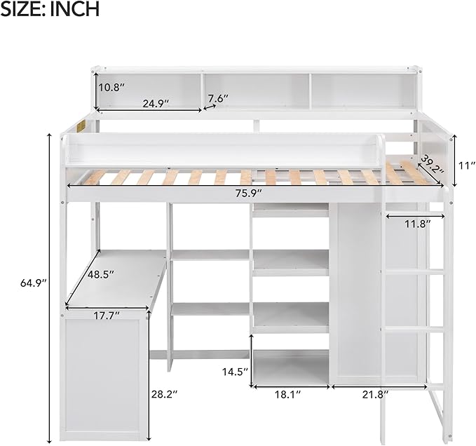 Ball & Cast Twin Size Loft Bed with Big Storage Under-Bed Desk & Staircase,Wooden Bedframe W/Integrated Wardrobe,Drawers & Shelves,Space-Saving,Modern Furniture for Boy Girl Teens Small Bedroom,Gray