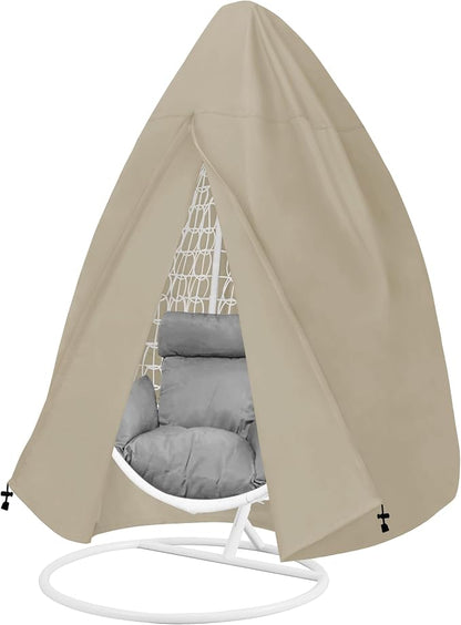 Easy-Going Patio Hanging Egg Chair Cover, UV Resistant Waterproof Outdoor Single Seat Swing Chair Cover with Zipper, Camel