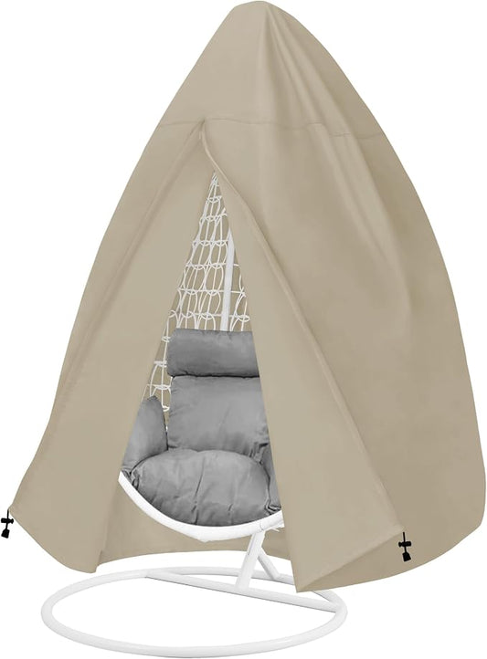 Easy-Going Patio Hanging Egg Chair Cover, UV Resistant Waterproof Outdoor Single Seat Swing Chair Cover with Zipper, Camel