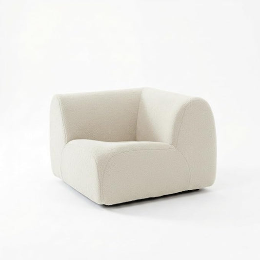 38" Curved Single Sofa Corner Chair, Boneless Sherpa Couch with Deep Seat, Comfy Teddy Sofas for Living Room, Bedroom, Apartment, Modern Sectional Modular Couches – No Assembly, White