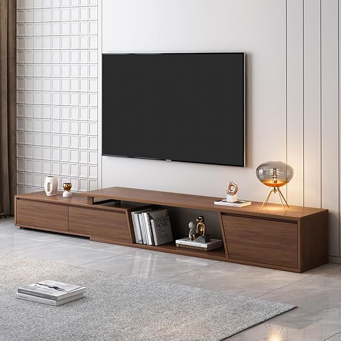 homary Media Console Walnut, Extendable TV Stands for Living Room, Minimalist Entertainment Center with 3 Drawers, Adjustable TV Stand for Up to 110 Inch TVs
