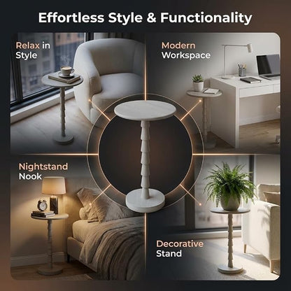 Relso Sakala Solid Mango Wood Drink Table - 24" High, Stylish Pedestal Design, Versatile End Table for Living Room, Bedroom, Nightstand, Compact Plant Holder, Modern Minimalist, Indoor Outdoor Use