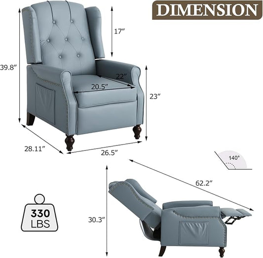 Wingback Recliner Chair with Massage & Heat, Cat-Proof Push Back Arm Chair, Recliner Chair for Living Room Bedroom Home Theater (2, Grayish-Blue)