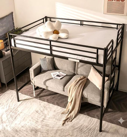 VINGLI Loft Bed Full Size with Flat Rungs for Adults, Kids and Young Teens, No Box Spring Needed,Heavy Duty Metal Slat Support,Black