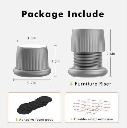 Adjustable Furniture Bed Risers, 1.6-2.6 inch Bed Risers Gray, Durable Plastic and Anti Slip Couch Risers 2 inch for Sofa Bed Table and Chair Lifts(Gray - 4 pcs)