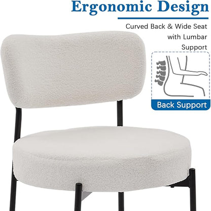 Boucle Dining Chairs Set of 8, White Mid Century Modern Kitchen Dining Room Chairs with Curved Backrest and Metal Frame, Round Upholstered Dining Chairs for Kitchen, Living Room