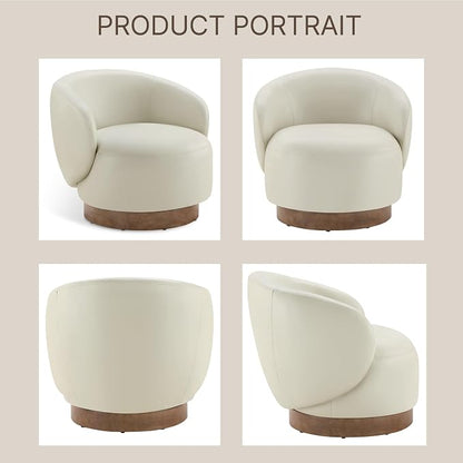 KISLOT Swivel Accent Chair Modern Round Barrel Armchair with Upholstered Faux Leather for Living Room Bedroom Waitingroom,1 Box,Cream