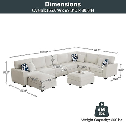 Legend Vansen Oversized Modular Sectional Sofa,U/L‑Shaped Reversible Couch with Ottoman,Deep Seat Plush Polyester Sofa for Living Room,9‑Seater,Cream