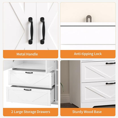Armoire Wardrobe Closet with 3 Door, Bedroom Armoire with Mirror, LED Light, Hanging Rod, Drawers,Adjustable Shelves,Large Capacity Closet for Bedroom,47.2L,White