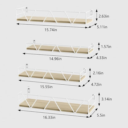 Amaoot Floating Shelves Set of 3, Home Wood Wall Shelf, Farmhouse Shelf for Bedroom, Wall Mounted Floating Shelf for Living Room, Bedroom, Bathroom, Kitchen, Office (White-4pcs)
