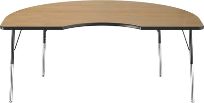 FDP Kidney (48 x 72 inch) Collaborative Classroom Table with Adjustable Standard Swivel Glide Legs (19-30 in); School and Office Furniture - Pasadena Oak Top/Black Edge and Legs