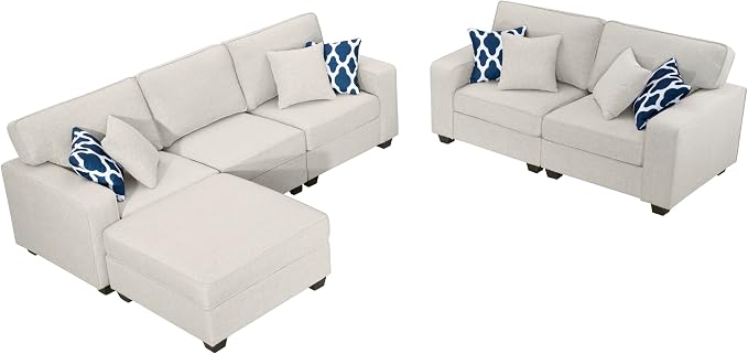 Legend Vansen Oversized Modular Sectional Sofa,U/L‑Shaped Reversible Couch with Ottoman,Deep Seat Plush Polyester Sofa for Living Room,6‑Seater,Cream