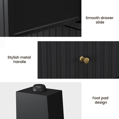 RoyalCraft Black Fluted Nightstand with 2 Drawers, Colorful Nightstand for Bedroom, Modern Wooden End Table with Storage for Small Spaces, Tall Side Sofa Table for Couch, Home Office