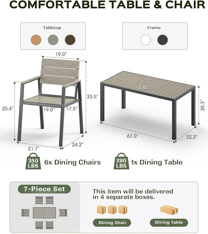 Vexwalx Outdoor Dining Chairs Set of 2, HDPS + Aluminum Patio Dining Chairs with Ergonomic Design and Wide Seat, 2 Piece Outdoor Chairs for Garden, Backyard, Deck (Gray)