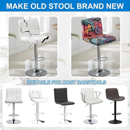 Levoberg Bar Stools Cover Set of 4 Printed Armless Swivel Barstools Slipcovers with Backs Stretch Square Counter Height Bar Stools Covers Mid Low Back Chair Cover for Kitchen Dining Room Bar #6