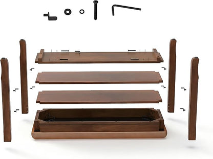 Shoe Rack Bench Entryway Storage with Leather Cushion, Shoe Organizer Bench for Entryway, Front Doors Entrances Hallway,Mudroom,Closet, Bedroom,Solidwood 3 Height-Adjustable Removable Shelve,31.5"