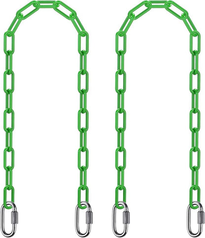 SELEWARE 2 Pack 60 Inch Hanging Swing Chain with 4 Carabiners, 1000LB Capacity Plastic Coated Hanging Chains, Hammock Hardware Kit for Swing, Hanging Chair, Punching Bags, Indoor Outdoor Gym (Green)