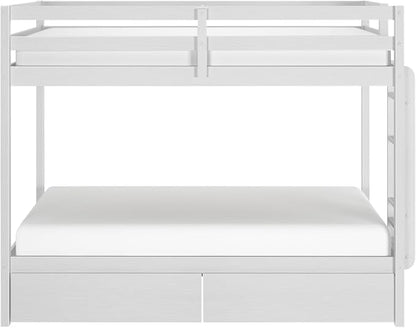 Grain & Grove Bear Twin Over Twin Bunk Bed with Storage Drawers, Sturdy Bunk Bed Frame for Kids, Plywood Bunk with Ladder, Guardrail, and Slats, No Box Spring Required, Brush White