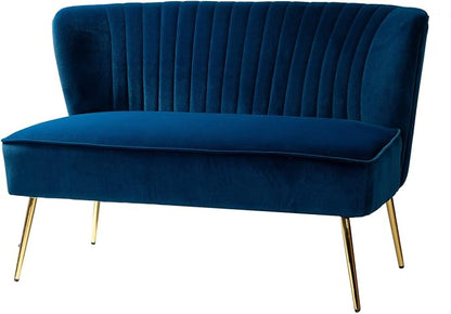 TINA'S HOME Contemporary Velvet Loveseat Sofa, Upholstered Loveseat Couch with Golden Metal Legs, Small Tufted 2-Seat Sofa Armless Love Seat for Living Room, Bedroom, Apartment Small Spaces, Navy