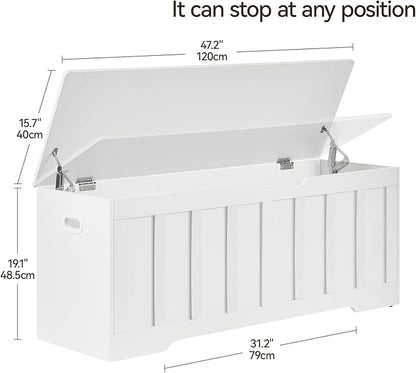 VANKILEY 47.2" Storage Chest Extra Large,Storage Trunk with 2 Safety Hinges,Wooden Storage Bench,Shoe Bench,47.2x15.7x19.1 Inch,Easy Assembly,Storage Bench for Bedroom,Living Room,entryway(White).