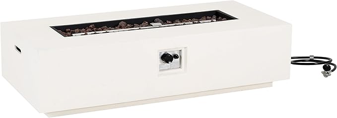 Merax 56" Rectangular MGO Propane Fire Pit Table, 50,000 BTU Outdoor Patio Heater with Modern Concrete Design for Backyard, Deck, Garden (Tank Cover Not Included), White