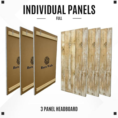 Barn Walls Boho Whitewash Headboard, Bohemian Design, Solid Wood Headboard, Floating Panels, Wall Mount, Adjustable Height, Easy Assembly, Full Size