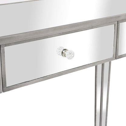 VINGLI Mirrored Vanity Desk with 3 Drawers, Modern Console/Sofa/Makeup Desk for Bedroom/Living Room/Entryway, Silver
