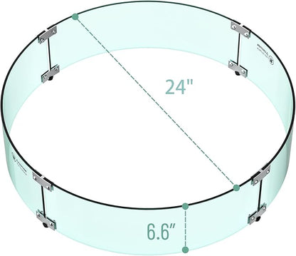 Skyflame 24" Round Fire Pit Glass Wind Guard, Thick & Clear Tempered Glass Flame Shield with Bracket & Feet, Fit for Outdoor Propane/Natural Gas Fire Pit/Table