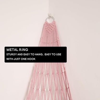 Amdermi Stuffed Animal Hammock Corner Hanging Net for Stuff Animal Storage Macrame Plush Toy Holder-Perfect for Tiny Space Walls-Kid Bedroom Decor Nursery Playroom Organizer (Light Pink XL)