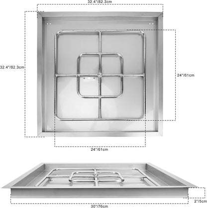 onlyfire Stainless Steel Square Fire Pit Flat Pan with Burner Ring Assembly, 30-Inch