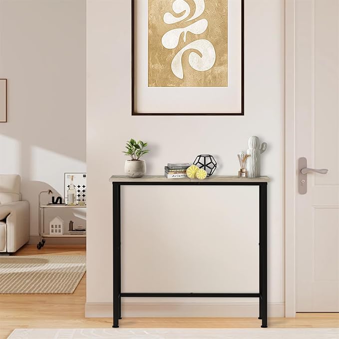 Narrow Console Table, 29.5" Small Entryway Table, Thin Hallway Tables, Slim Sofa Side Tables for Hallway, Living Room, Bedroom, Foyer, Marbleized Grey
