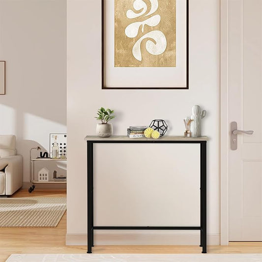 Narrow Console Table, 29.5" Small Entryway Table, Thin Hallway Tables, Slim Sofa Side Tables for Hallway, Living Room, Bedroom, Foyer, Marbleized Grey